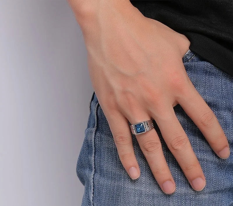 Blue CZ Zircon Engagement Band Ring