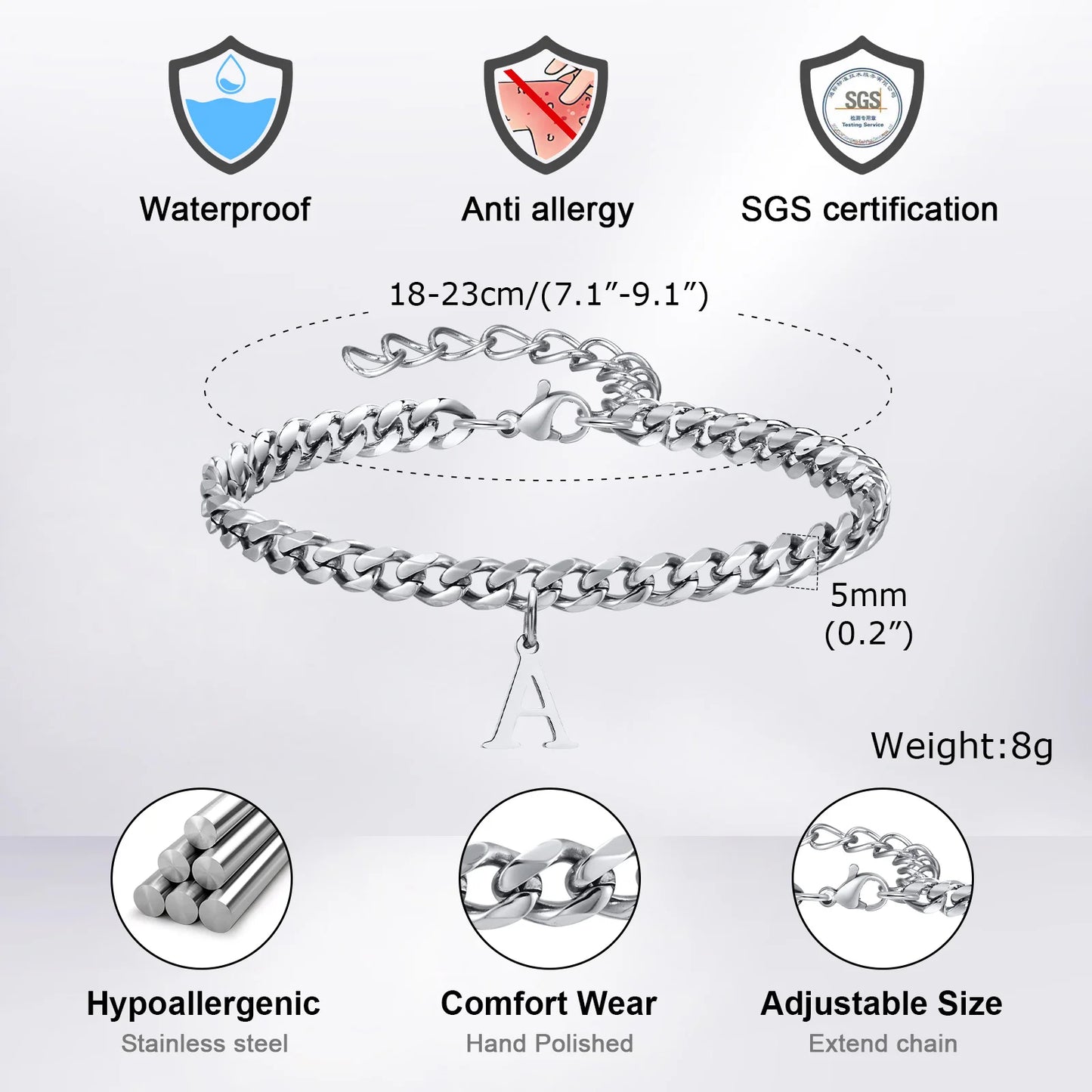 A-Z Initial Bracelets for Men Women