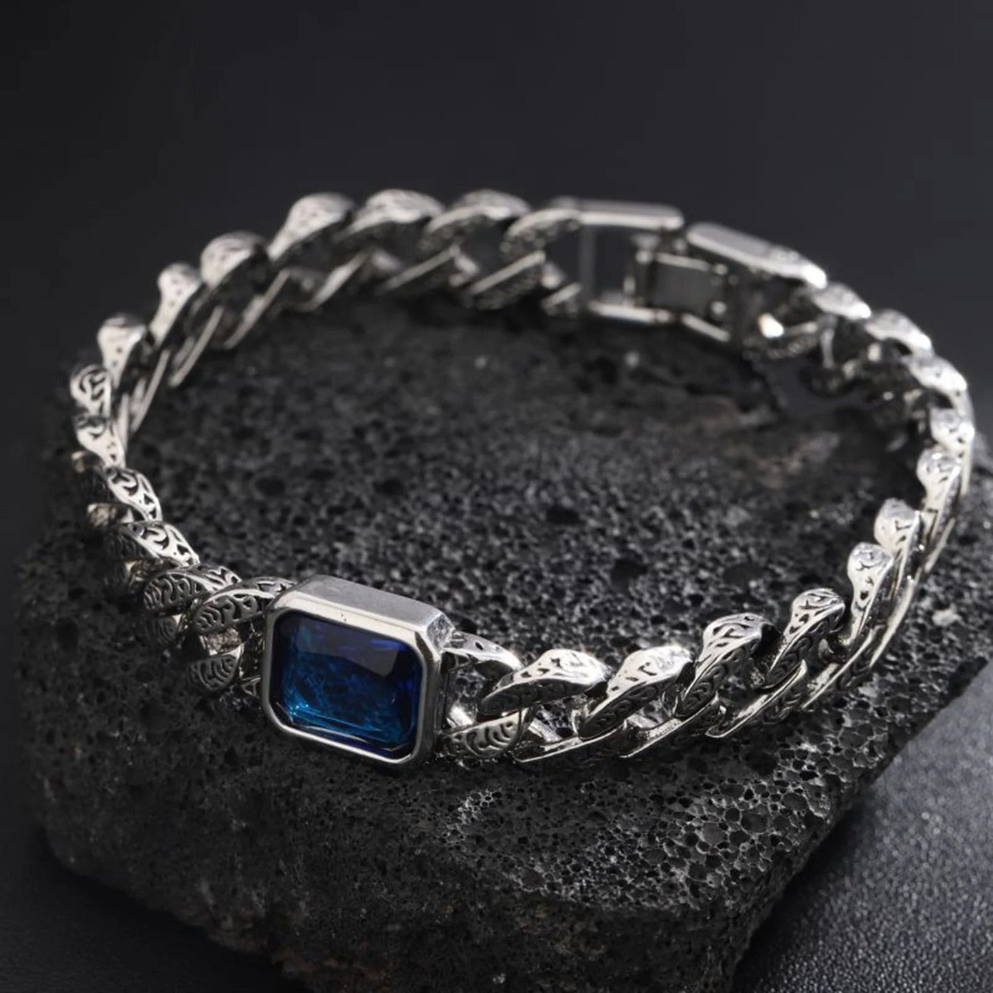 Geometric Square Blue CZ Stone Charm Bracelets