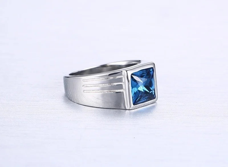 Blue CZ Zircon Engagement Band Ring