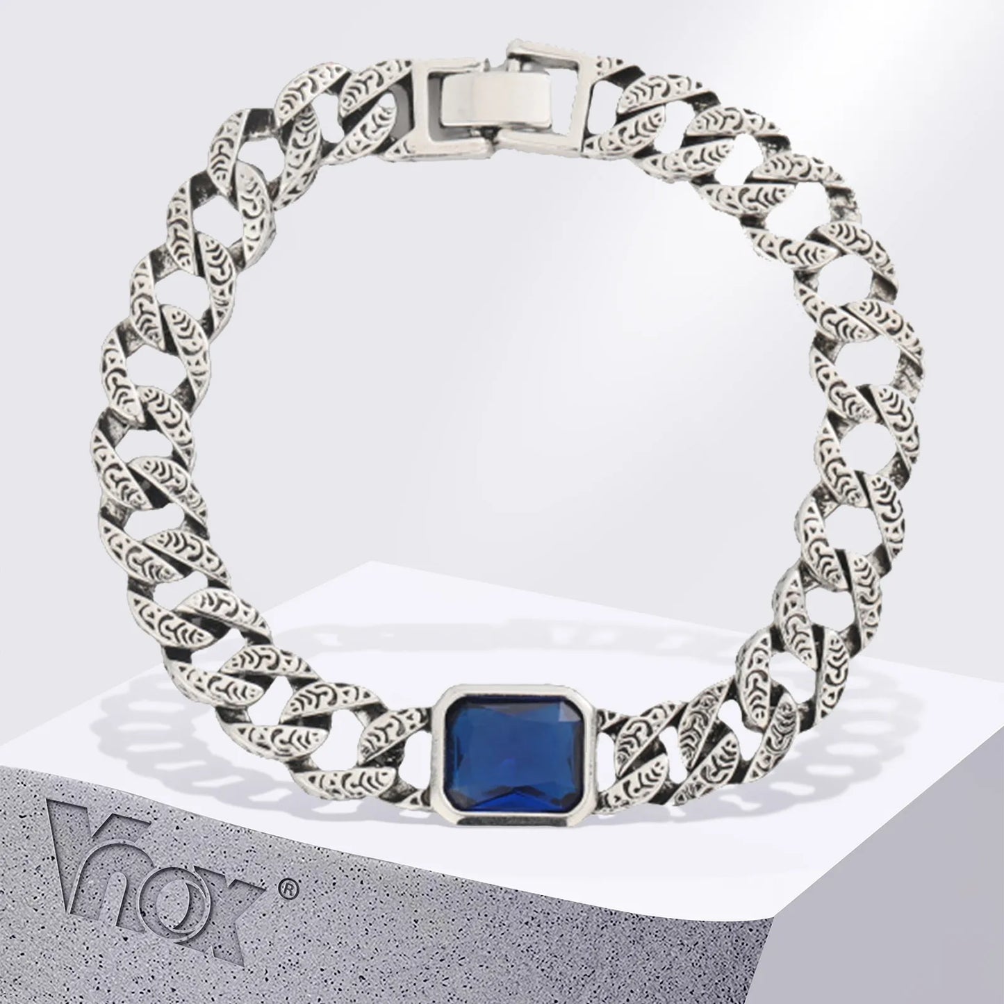 Geometric Square Blue CZ Stone Charm Bracelets