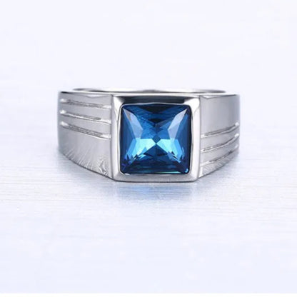 Blue CZ Zircon Engagement Band Ring
