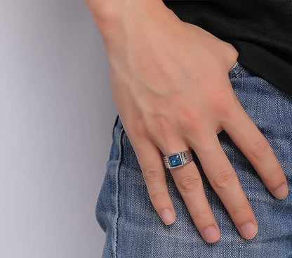 Blue CZ Zircon Engagement Band Ring