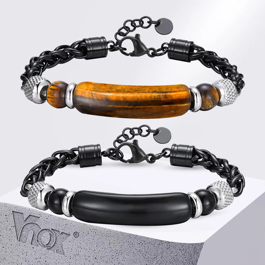 Stone Tiger Eye Bar Beads Bracelets for Men