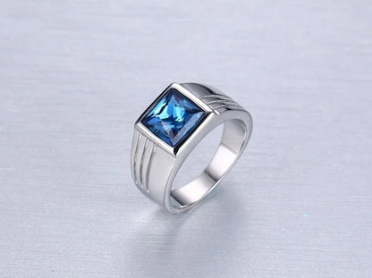 Blue CZ Zircon Engagement Band Ring